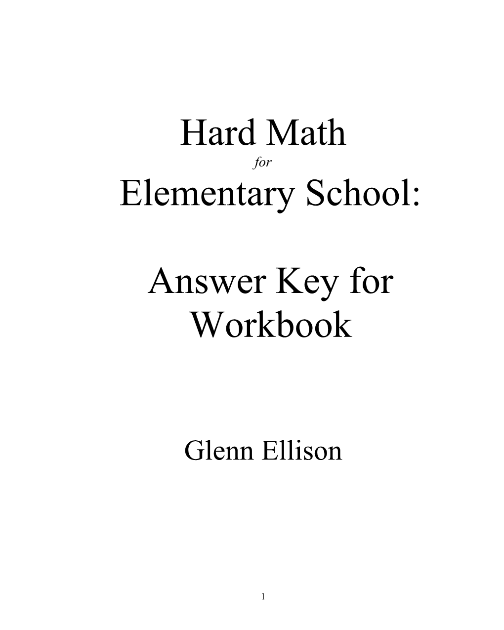 Hard Math Elementary School: Answer Key for Workbook