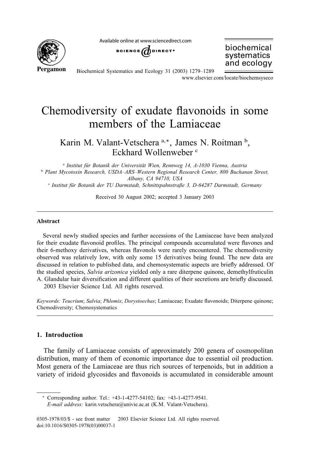 Chemodiversity of Exudate Flavonoids in Some Members of the Lamiaceae