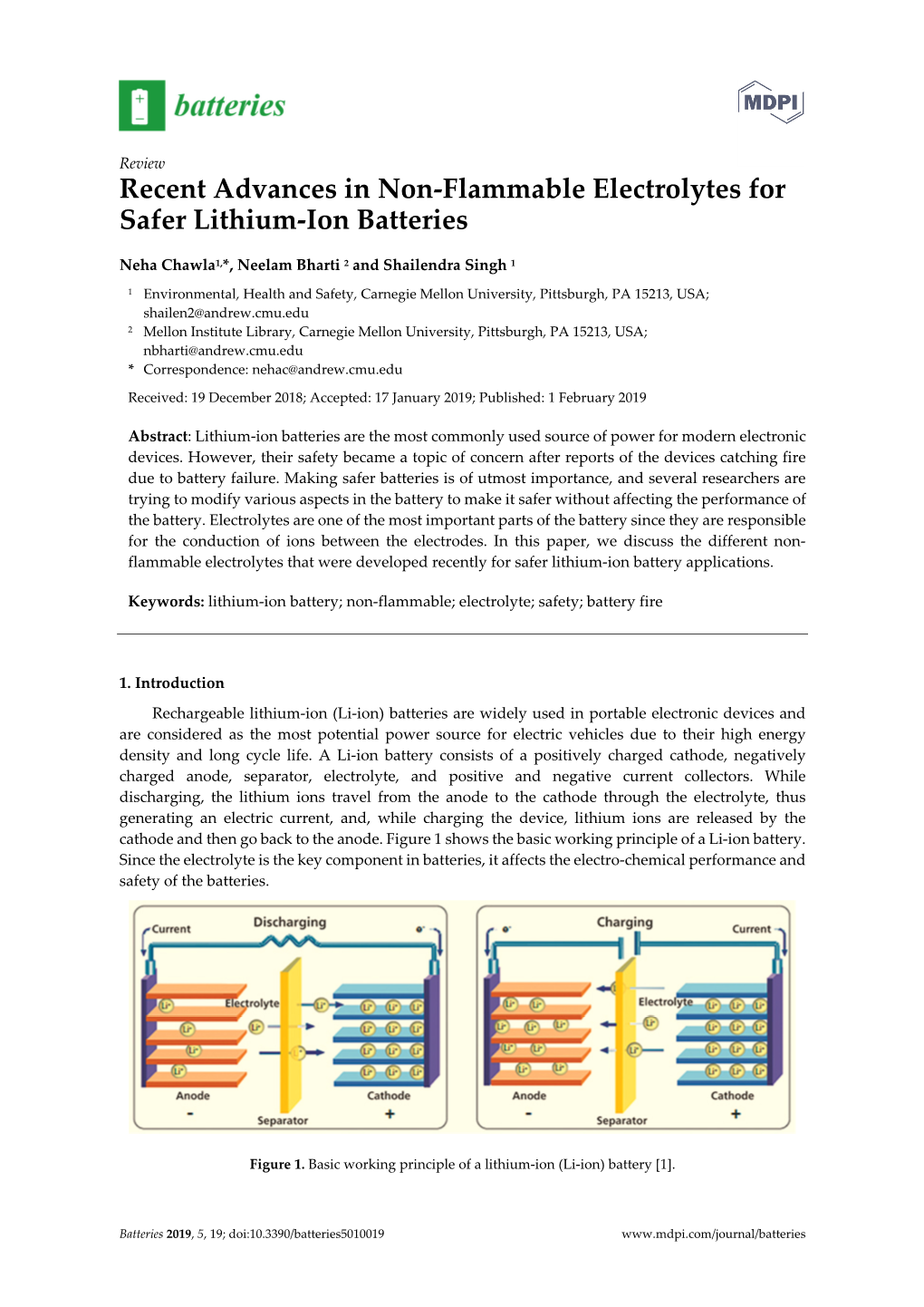 Recent Advances in Non-Flammable Electrolytes for Safer Lithium-Ion Batteries