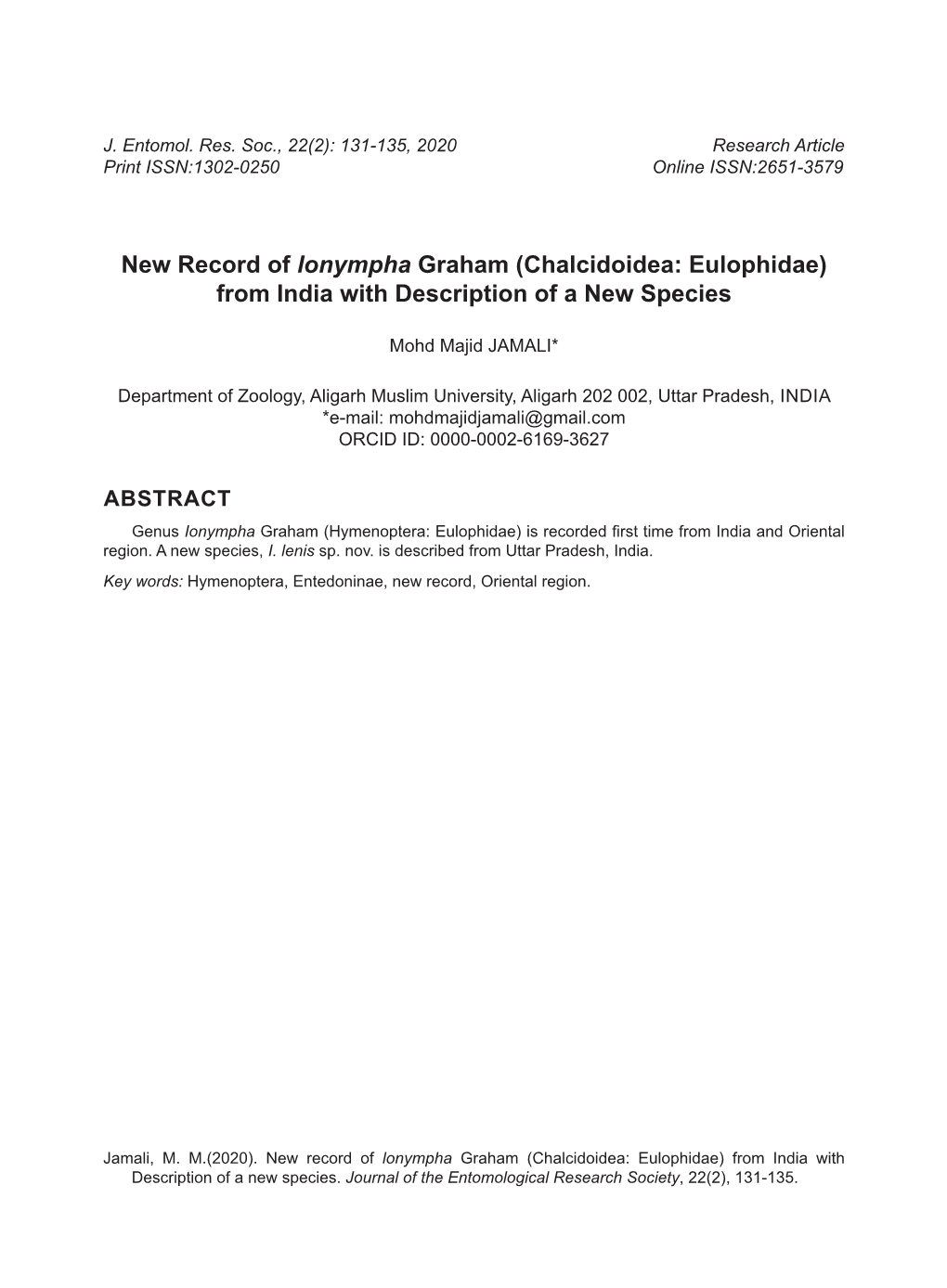 New Record of Lonympha Graham (Chalcidoidea: Eulophidae) from India with Description of a New Species