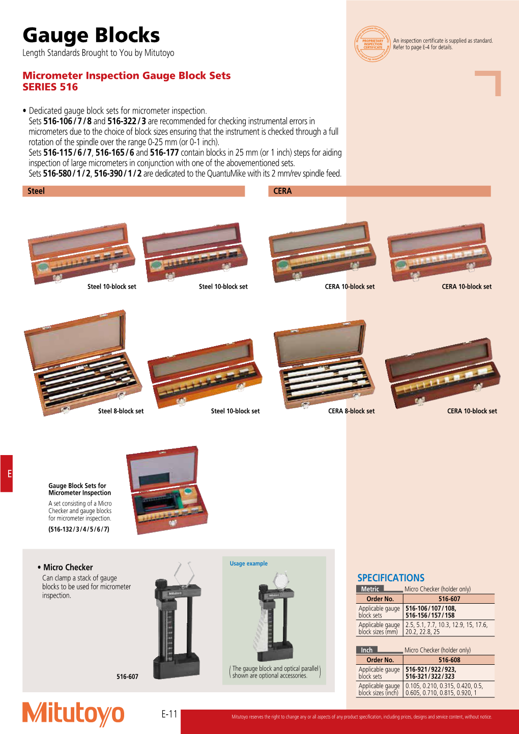 Gauge Blocks an Inspection Certificate Is Supplied As Standard