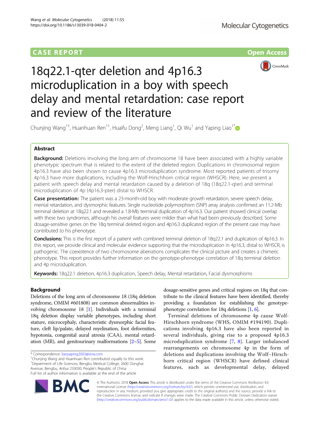 18Q22.1-Qter Deletion and 4P16.3 Microduplication in a Boy With