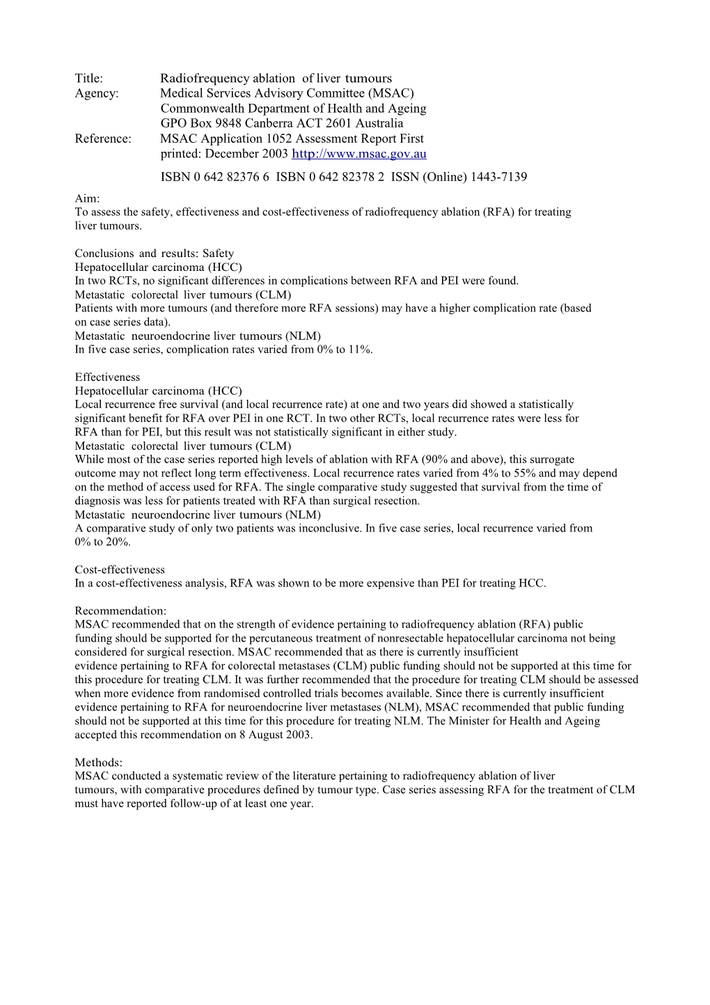 1052 - Radiofrequency Ablation of Liver Tumours