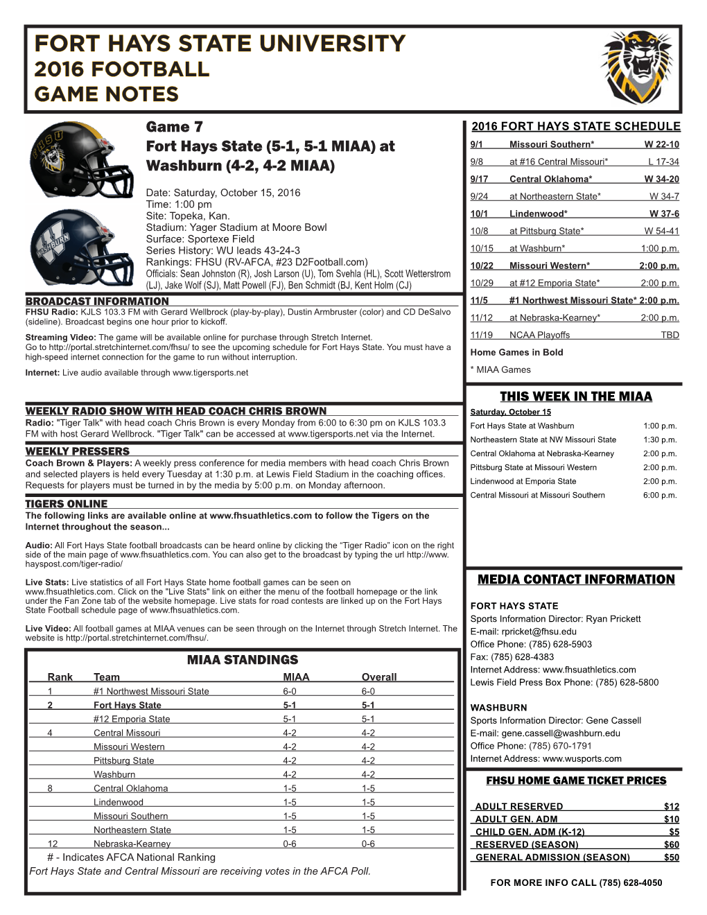 2016 FB Game Notes