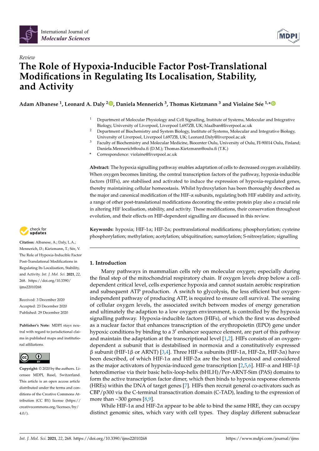 The Role of Hypoxia-Inducible Factor Post-Translational Modifications In