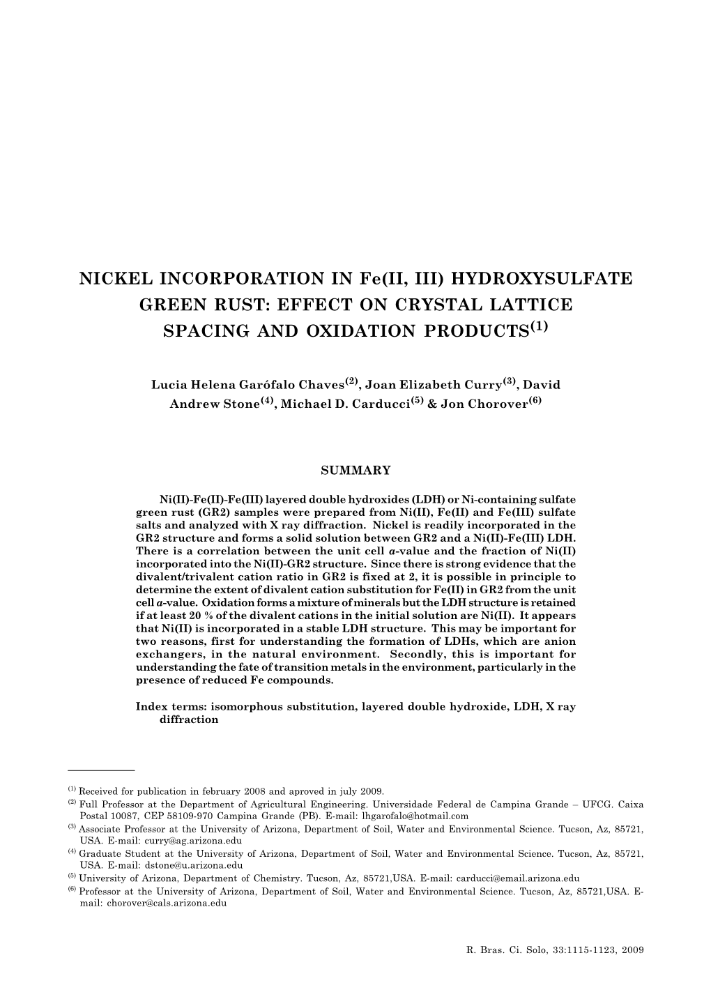 NICKEL INCORPORATION in Fe(II, III) HYDROXYSULFATE GREEN RUST: EFFECT on CRYSTAL LATTICE SPACING and OXIDATION PRODUCTS(1)