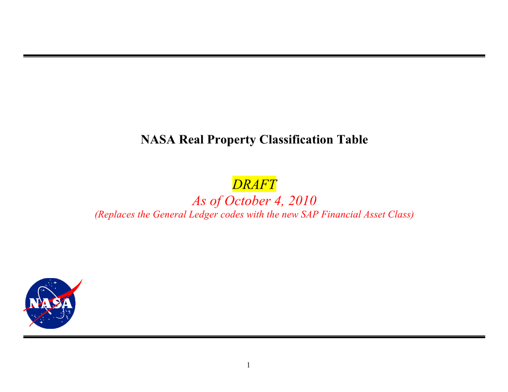 The NASA Real Property Classification System (RPCS) Is A