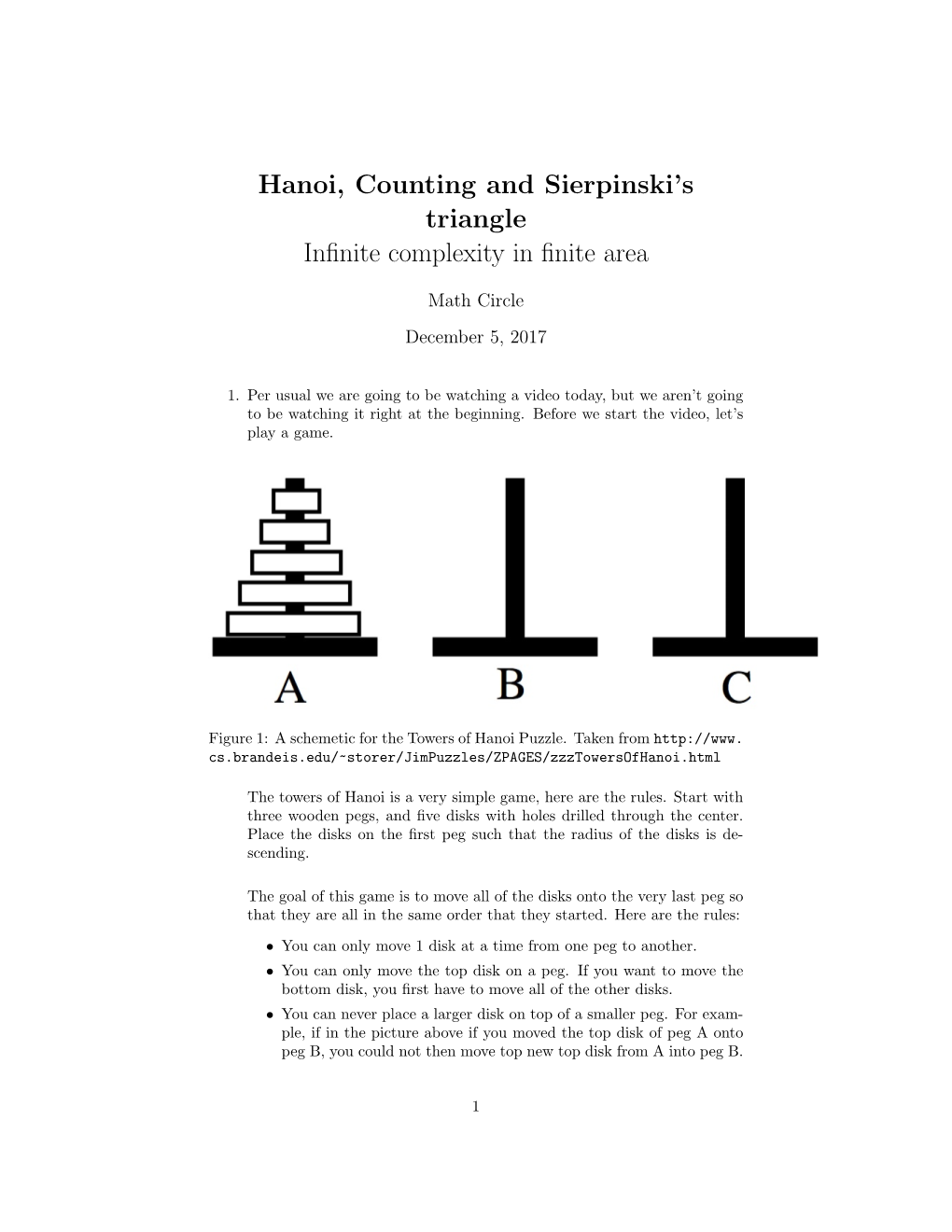 Hanoi, Counting and Sierpinski's Triangle Infinite Complexity in Finite