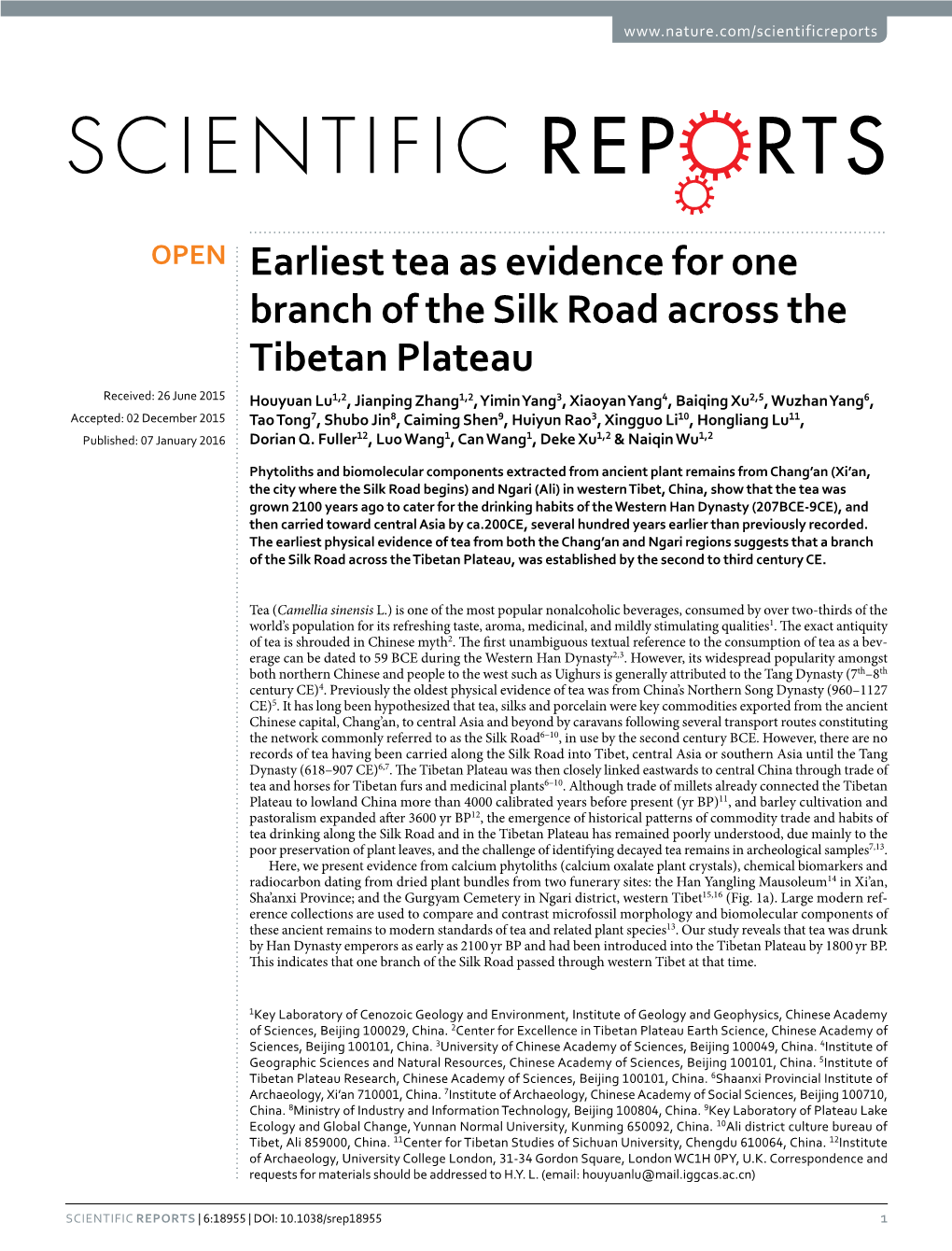 Earliest Tea As Evidence for One Branch of the Silk Road Across The