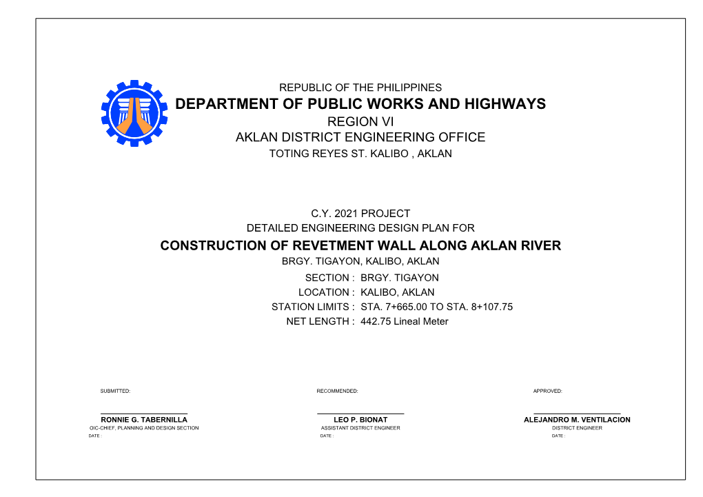 Department of Public Works and Highways Region Vi Aklan District Engineering Office Toting Reyes St