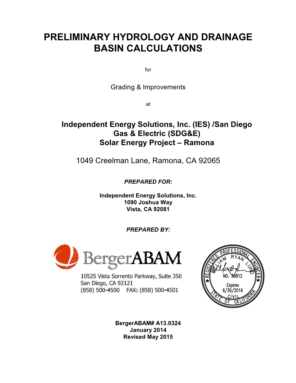 Preliminary Hydrology and Drainage Basin Calculations