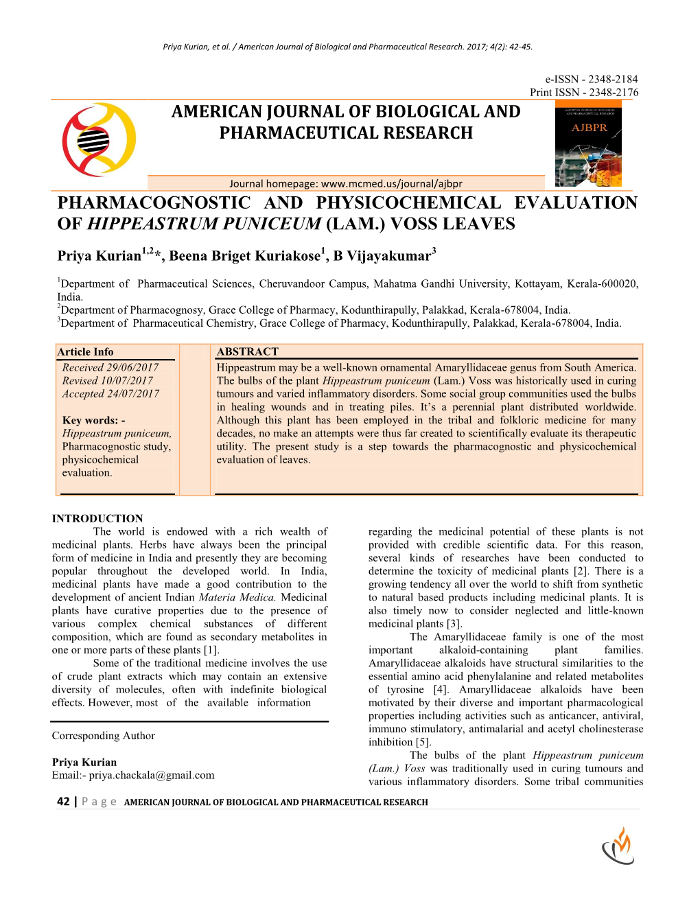 American Journal of Biological and Pharmaceutical Research