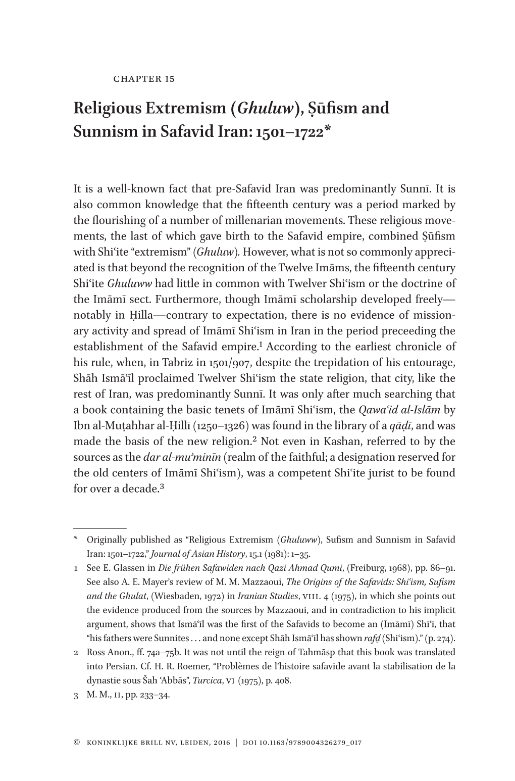 Religious Extremism (Ghuluw), Ṣūfism and Sunnism in Safavid Iran: 1501–1722*