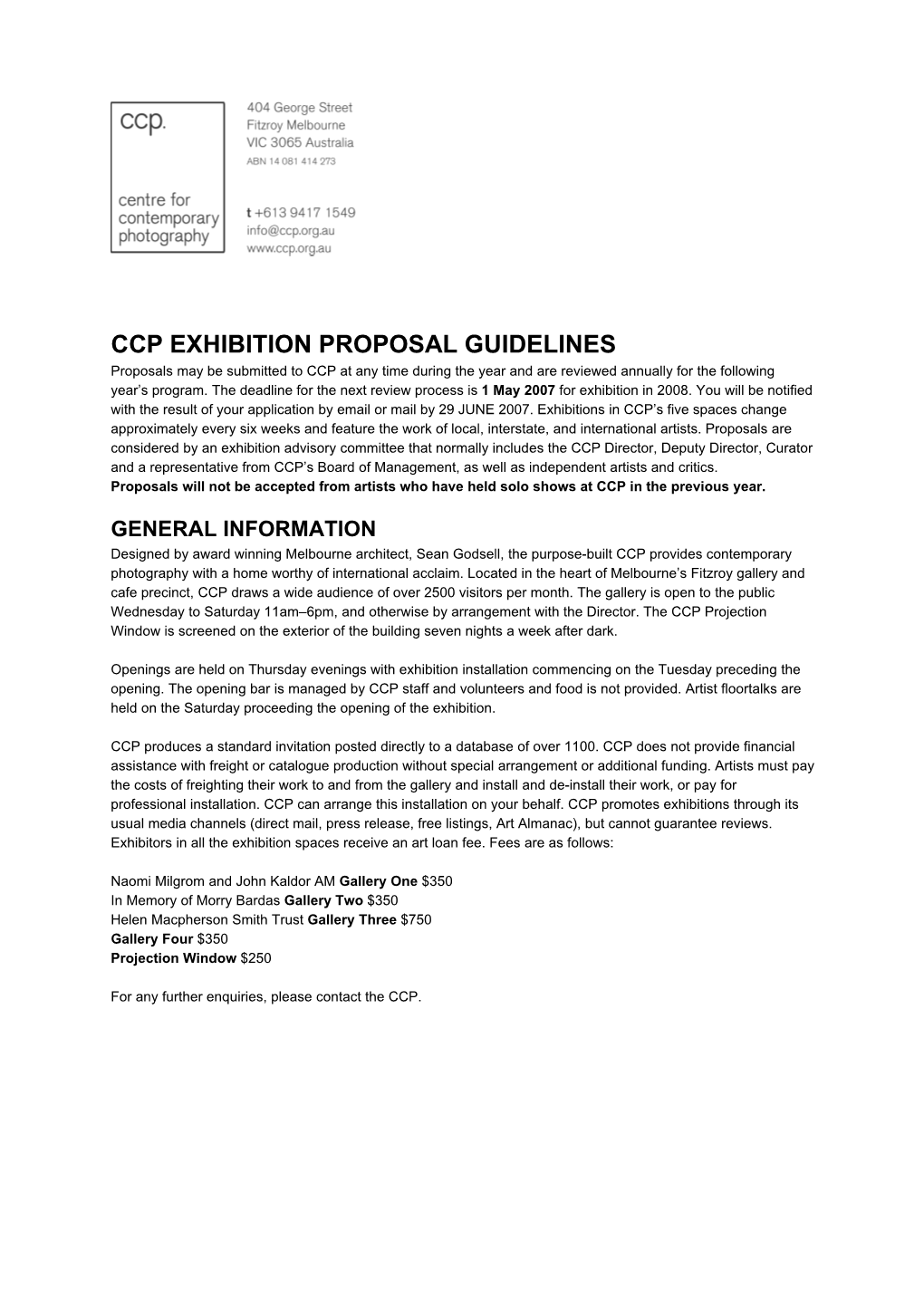 CCP Exhibition Proposal GUIDELINES