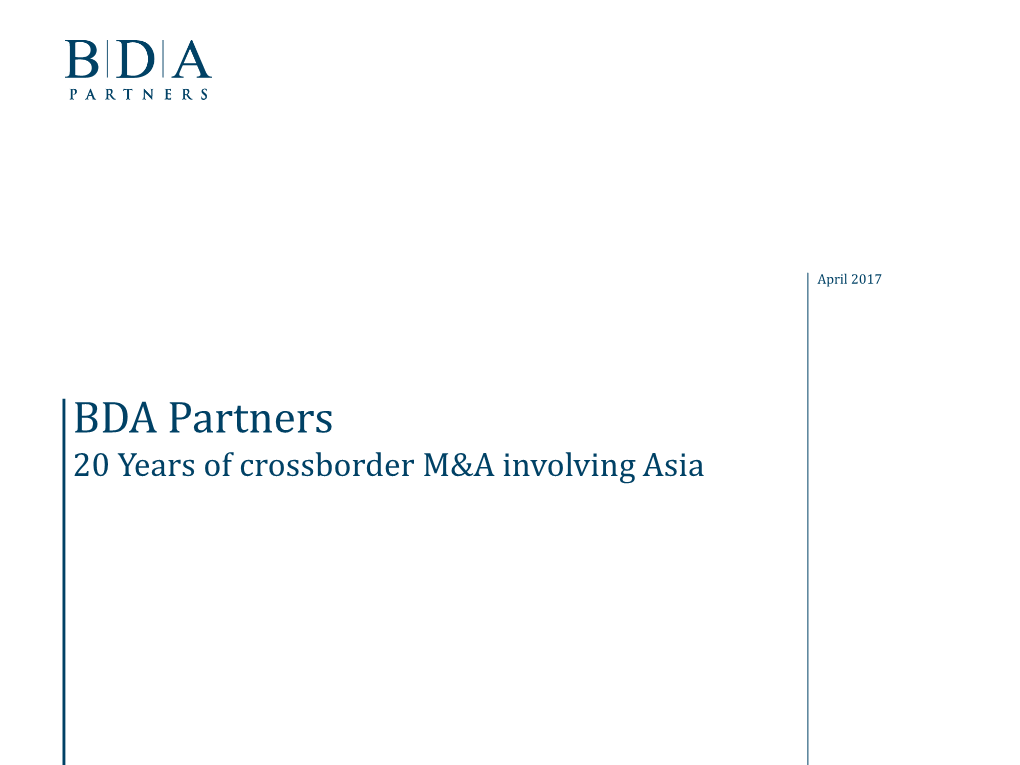 BDA Partners 20 Years of Crossborder M&A Involving Asia