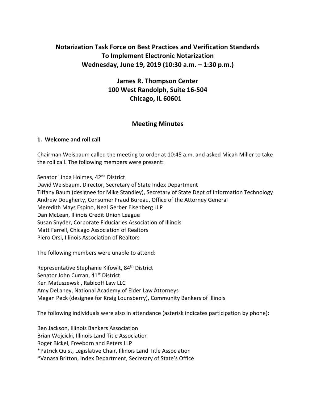 Notarization Task Force Meeting Minutes June 19, 2019