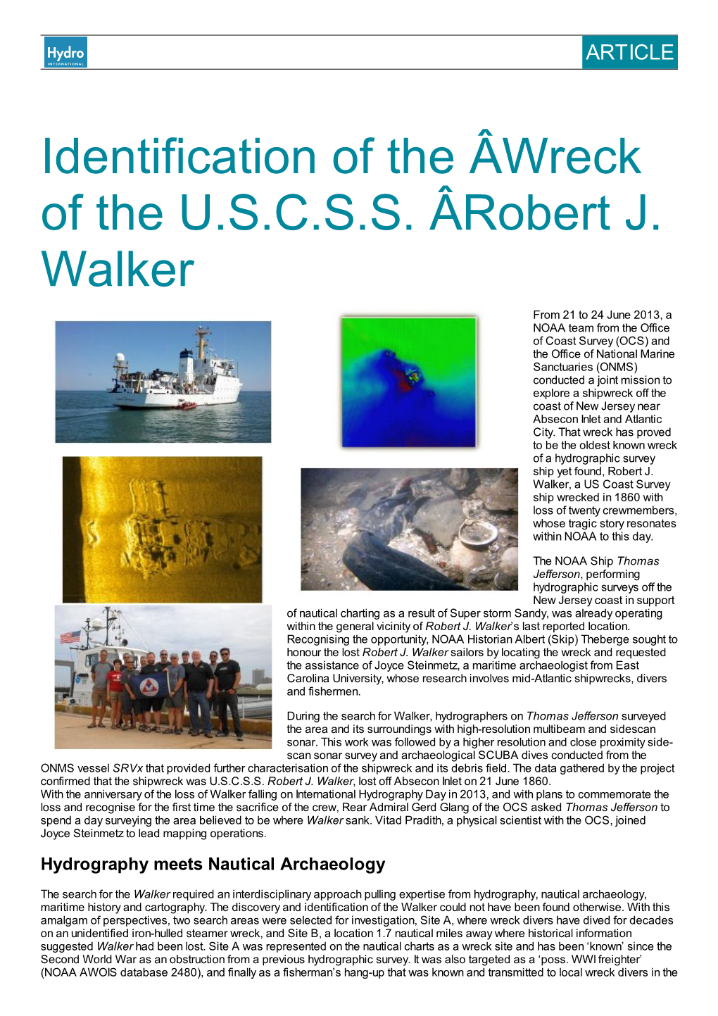 Identification of the Â​Wreck of the U.S.C.S.S. Â​Robert J. Walker