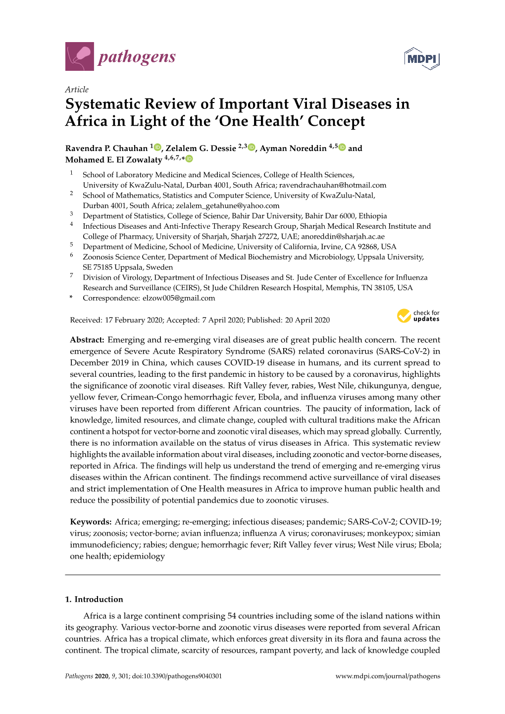 Systematic Review of Important Viral Diseases in Africa in Light of the ‘One Health’ Concept