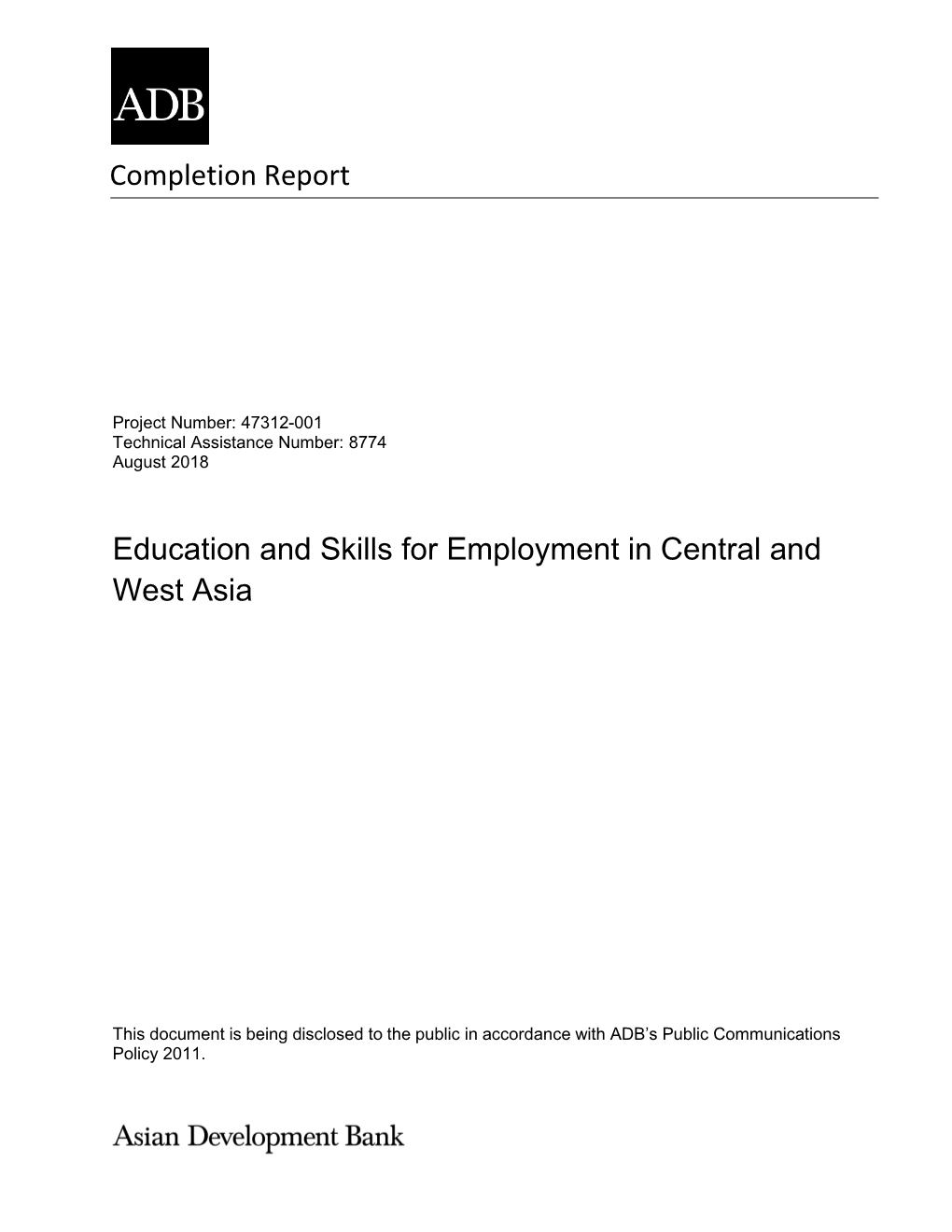 Education and Skills for Employment in Central and West Asia: Technical