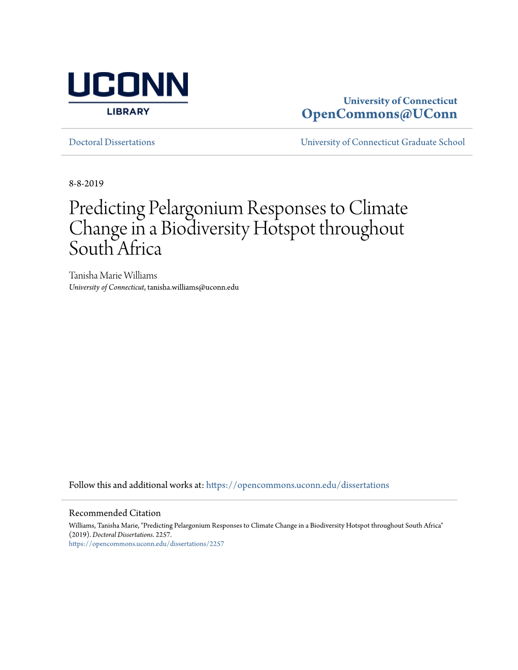 Predicting Pelargonium Responses to Climate Change in a Biodiversity