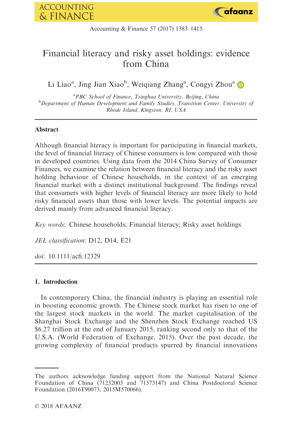 Financial Literacy and Risky Asset Holdings: Evidence from China