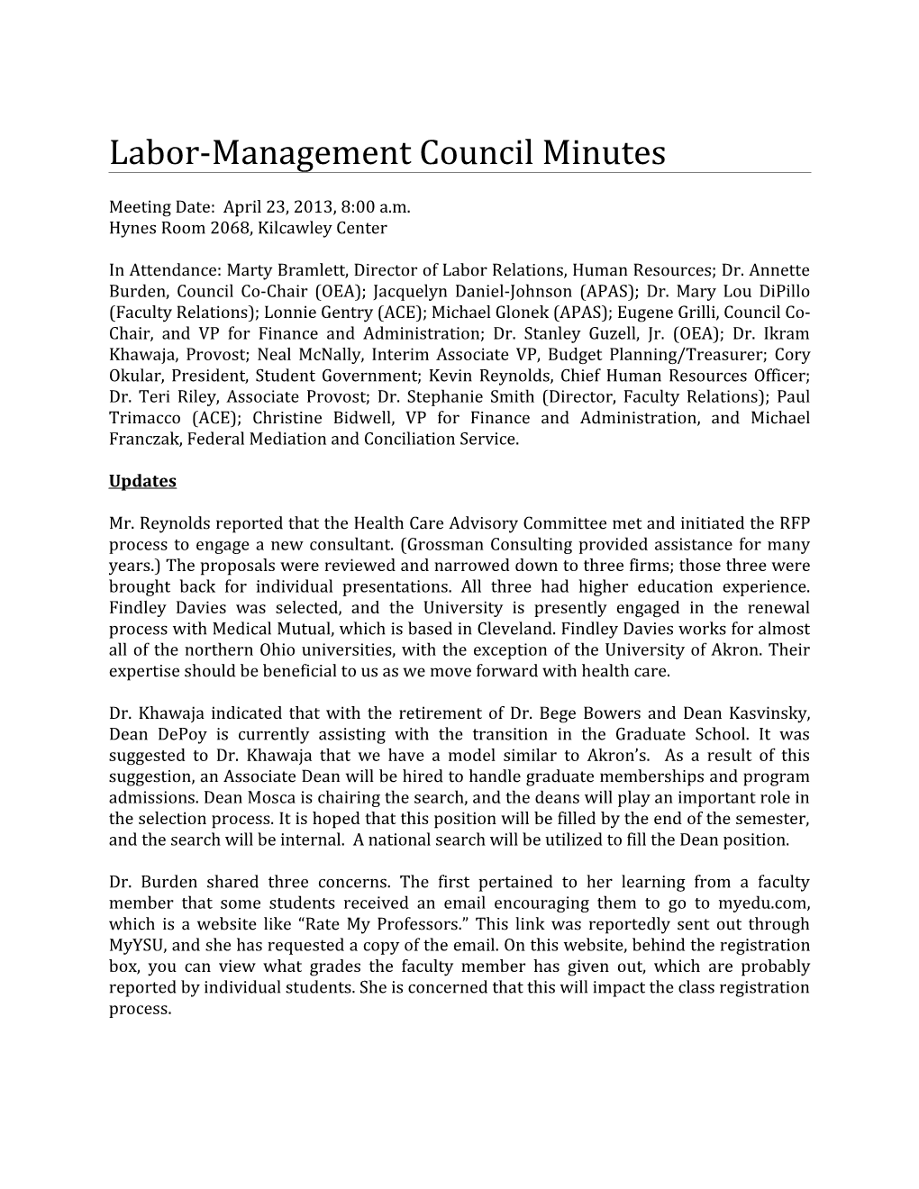 Labor-Management Council Minutes