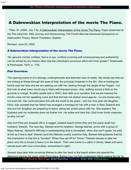 A Dabrowskian Interpretation of the Movie the Piano