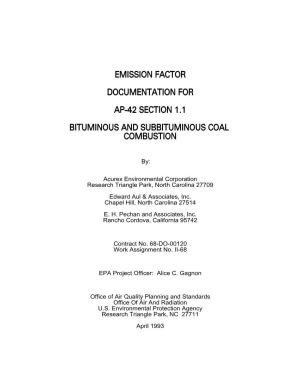 Emission Factor Documentation for Ap-42 Section 1.1 Bituminous and Subbituminous Coal Combustion