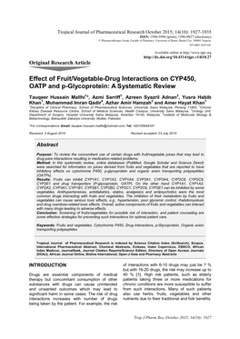 Effect of Fruit/Vegetable-Drug Interactions on CYP450, OATP and P-Glycoprotein: a Systematic Review