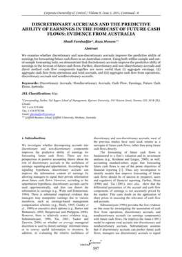 Discretionary Accruals and the Predictive Ability of Earnings in the Forecast of Future Cash Flows: Evidence from Australia