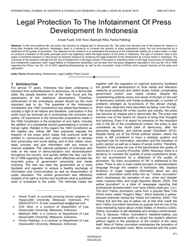 Legal Protection to the Infotainment of Press Development in Indonesia
