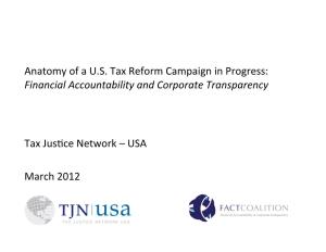 Anatomy of a U.S. Tax Reform Campaign in Progress: Financial Accountability and Corporate Transparency