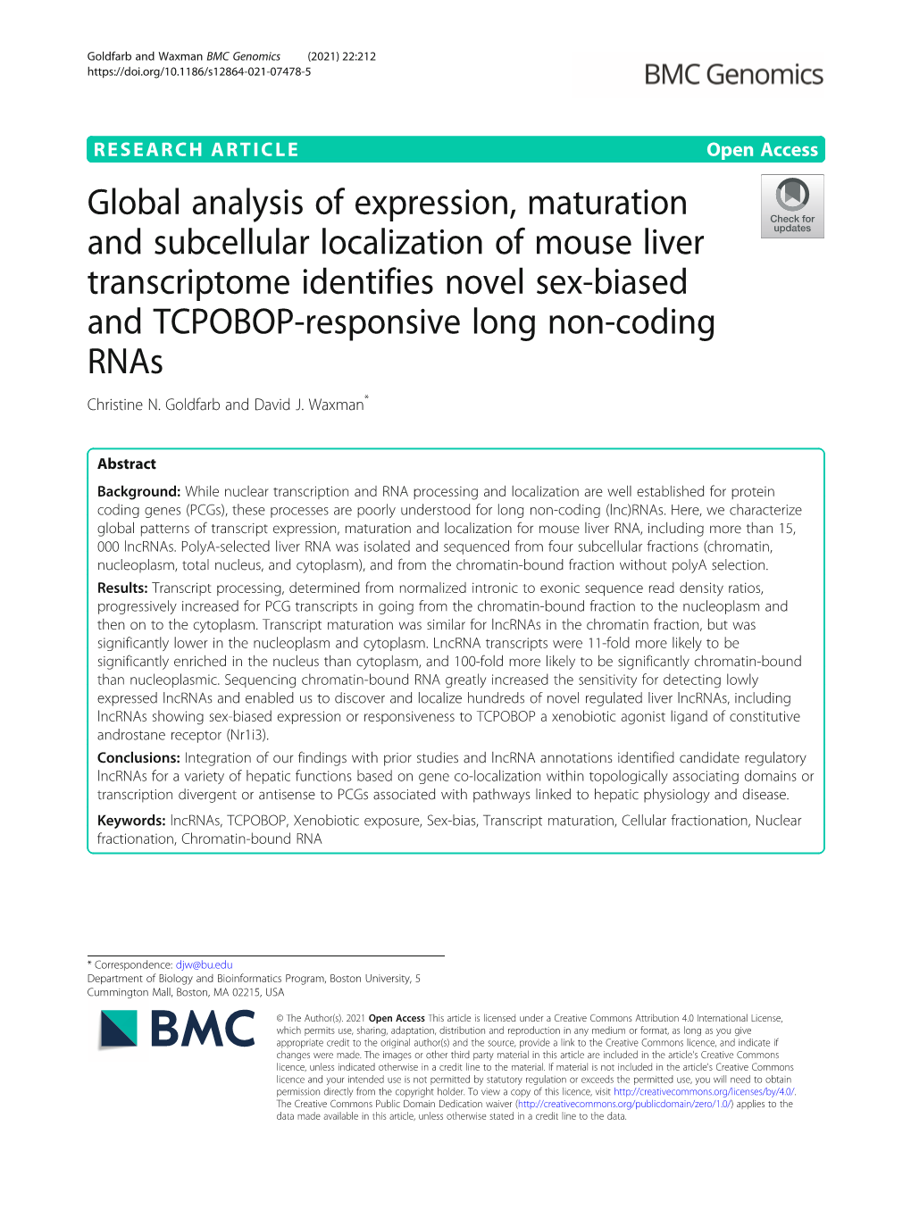 Global Analysis of Expression, Maturation and Subcellular Localization of Mouse Liver Transcriptome Identifies Novel Sex-Biased