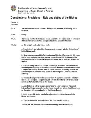 Role and Duties of the Bishop
