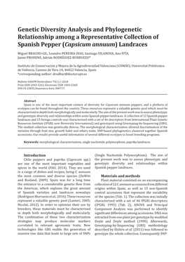 Genetic Diversity Analysis and Phylogenetic Relationship Among a Representative Collection of Spanish Pepper (Capsicum Annuum) Landraces