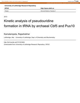 Kinetic Analysis of Pseudouridine Formation in Trna by Archaeal Cbf5 and Pus10