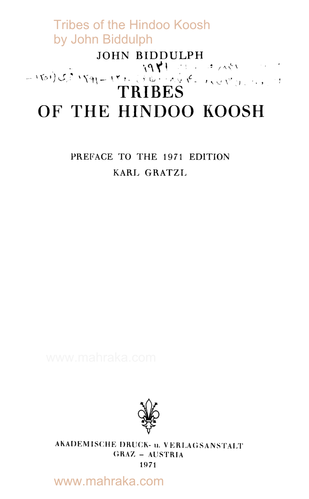 Tribes of the Hindoo Koosh