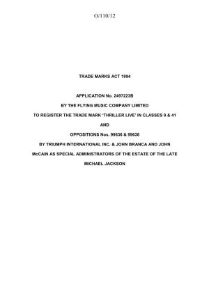 Trade Marks Inter Partes Decision O/108/12