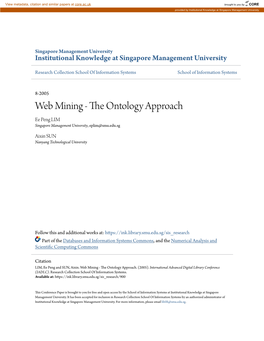 Web Mining - the Ontology Approach Ee Peng LIM Singapore Management University, Eplim@Smu.Edu.Sg