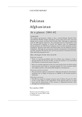 Pakistan Afghanistan at a Glance: 2001-02