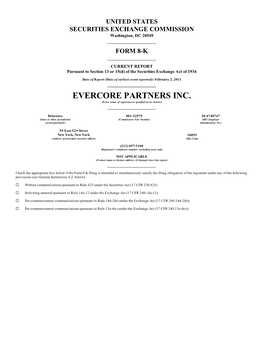 EVERCORE PARTNERS INC. (Exact Name of Registrant As Specified in Its Charter)