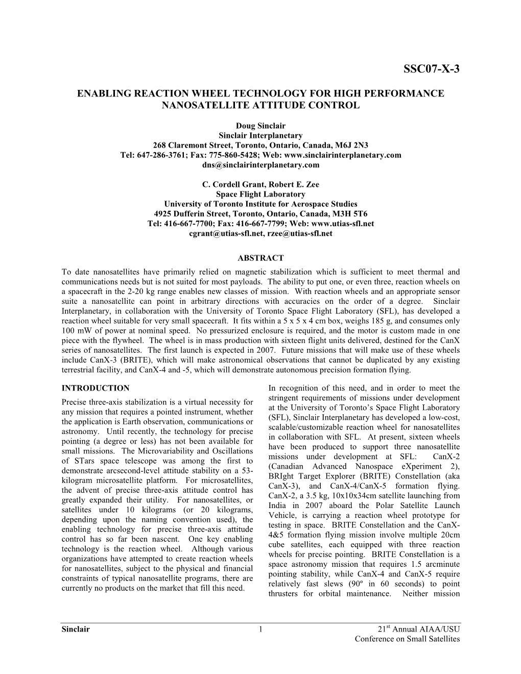 Enabling Reaction Wheel Technology for High-Performance Nanosatellite