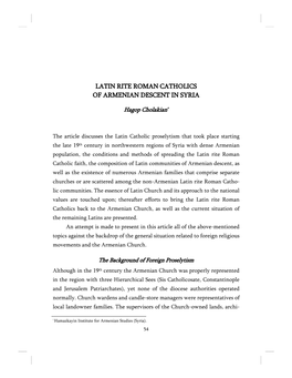 Latin Rite Roman Catholics of Armenian Descent in Syria