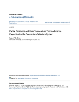 Partial Pressures and High-Temperature Thermodynamic Properties for the Germanium-Tellurium System