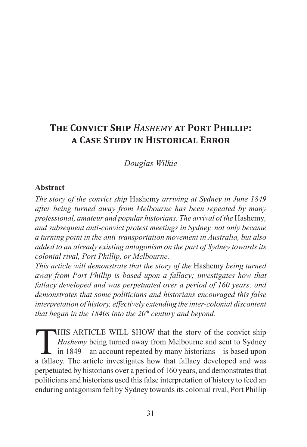The Convict Ship Hashemy at Port Phillip: a Case Study in Historical Error