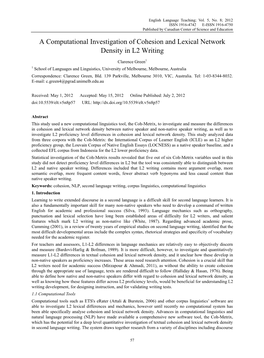 A Computational Investigation of Cohesion and Lexical Network Density in L2 Writing