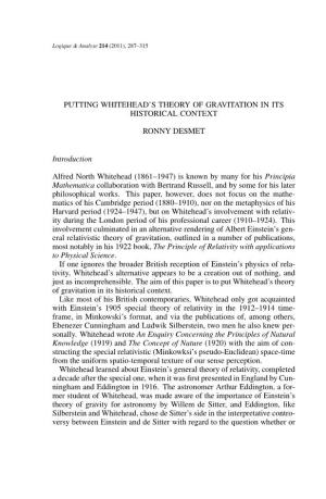 Page 287 PUTTING WHITEHEAD's THEORY of GRAVITATION in ITS