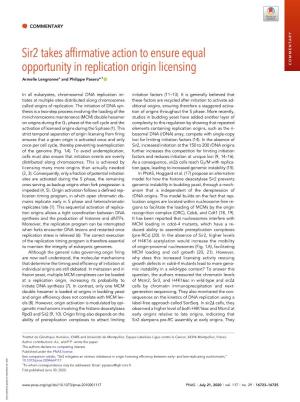 Sir2 Takes Affirmative Action to Ensure Equal Opportunity in Replication Origin Licensing COMMENTARY Armelle Lengronnea and Philippe Paseroa,1