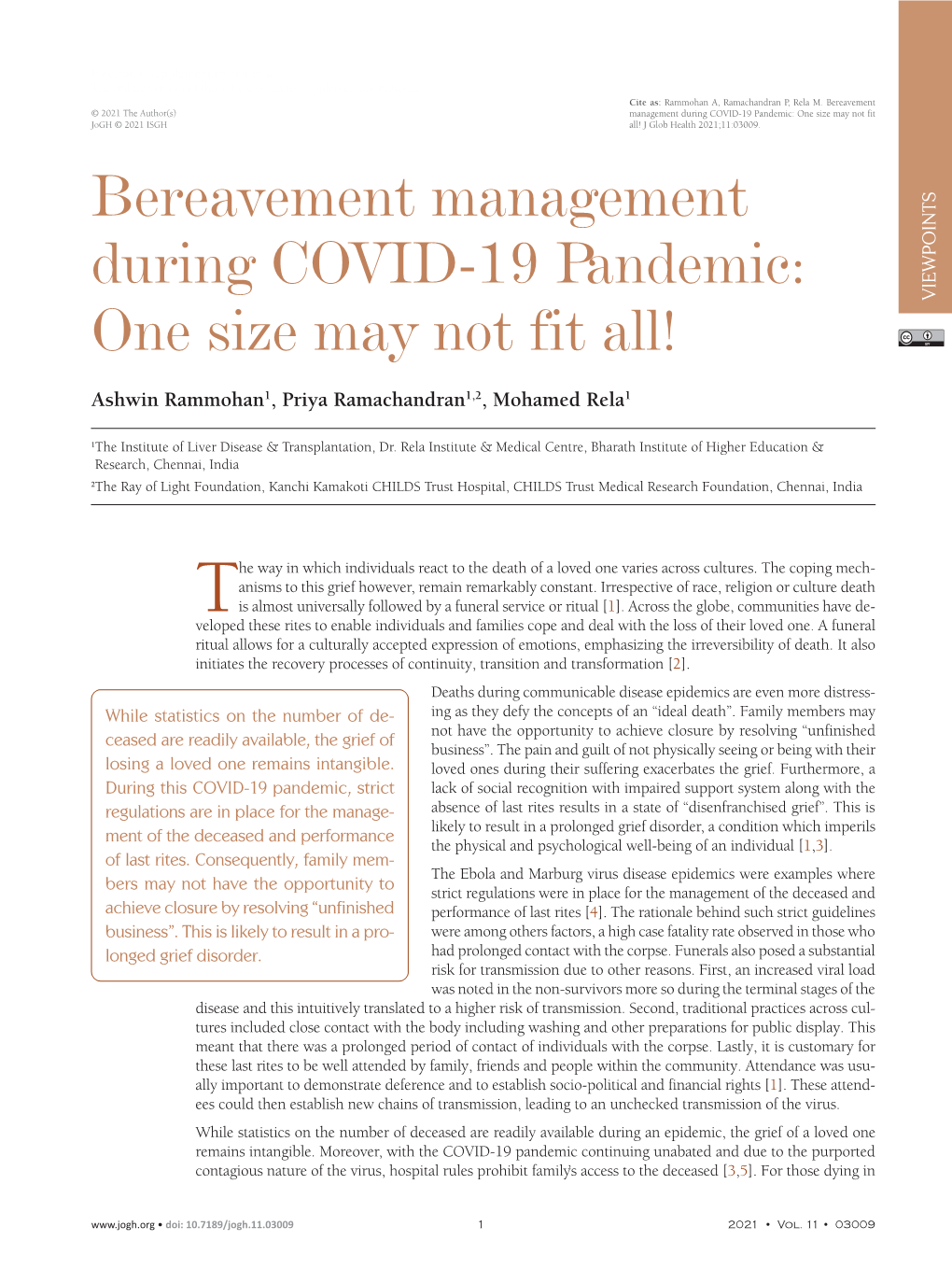 Bereavement Management During COVID-19 Pandemic: One Size May Not Fit All!