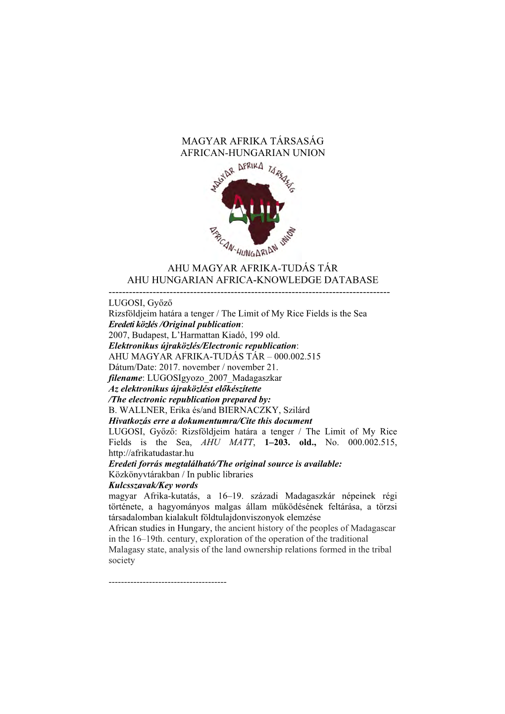 Magyar Afrika Társaság African-Hungarian Union
